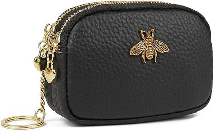 imeetu Women Leather Coin Purse, Small 2 Zippered Change Pouch Wallet