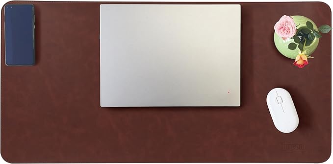 Leather Desk Mat, 31.5"x15.7" Non-Slip PU Leather Desk Pad, Thick Desk Blotter with Stitched Edge, Retro Large Mouse Pad, Laptop Pad for Office & Home Use (Brown)