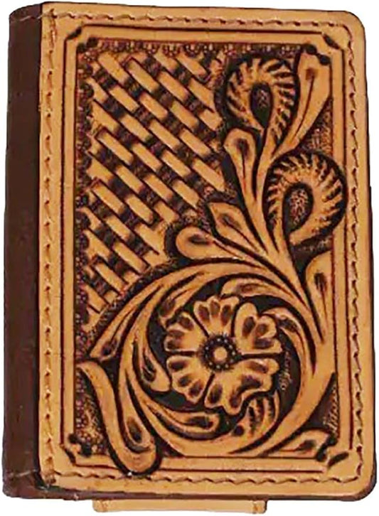 CHALLENGER Men's Western Antique Basket Weave Floral Tooled Magnetic Money Clip Minimalist Wallet 18RTW77M