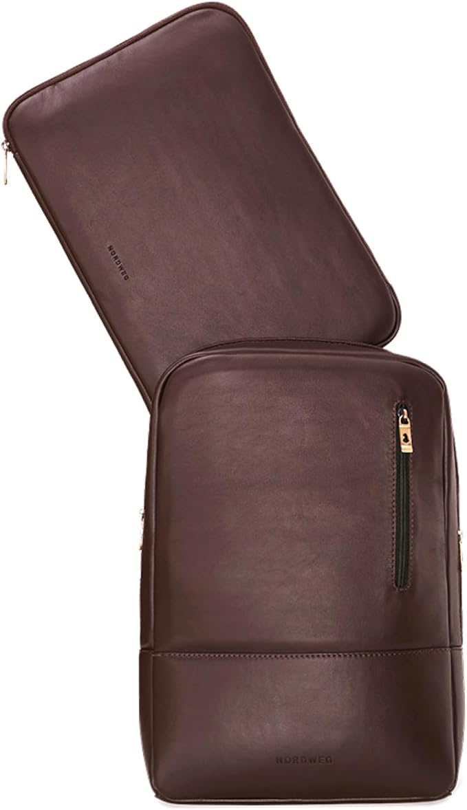 Nordweg Nomad Leather Laptop Backpack NW089A – Lightweight Daypack for Work & Travel – Fits Laptops up to 15.6” (Brown)
