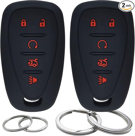 GFDesign 2 Pcs Silicone 5 Buttons Key Fob Cover Remote Case Keyless Protector Compatible with 2016-2020 Chevrolet Chevy Malibu Camaro Cruze Equinox Sonic Spark Traverse Blazer Bolt EV Trax Volt