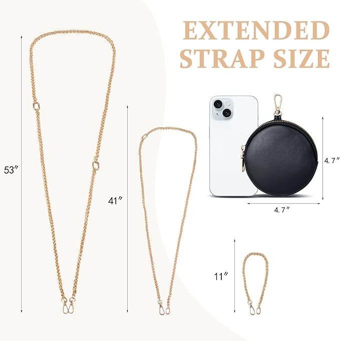 Clip and Go Phone Strap Crossbody with RFID Leather Wallet, Trendy Hands-Free Crossbody Cell Phone Lanyard Chain with Coin Purse for Women, Neck Chain for iPhone and Smartphone, Gold