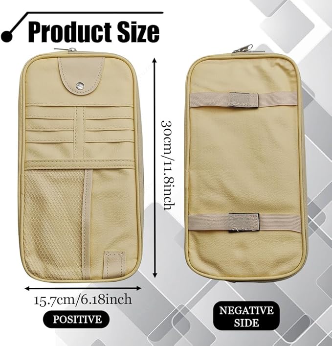 Car Sun Visor Organizer, Auto Accessories Sunglass Holder for Car, Multi-functional Sun Organizer Storage Bag, General Motors Interior Parts Storage Bags are Fit for Cars, SUVs, Trucks (Beige)