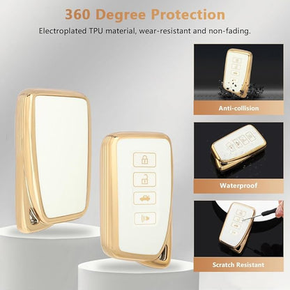 PIFOOG for Lexus Key Fob Cover White Gold Soft TPU 4 Button Car Keys Case Shell Full Protector Bling Keychain for Lexus NX RX GS IS ES LS RC Smart Keys Accessories Girly Women Cute