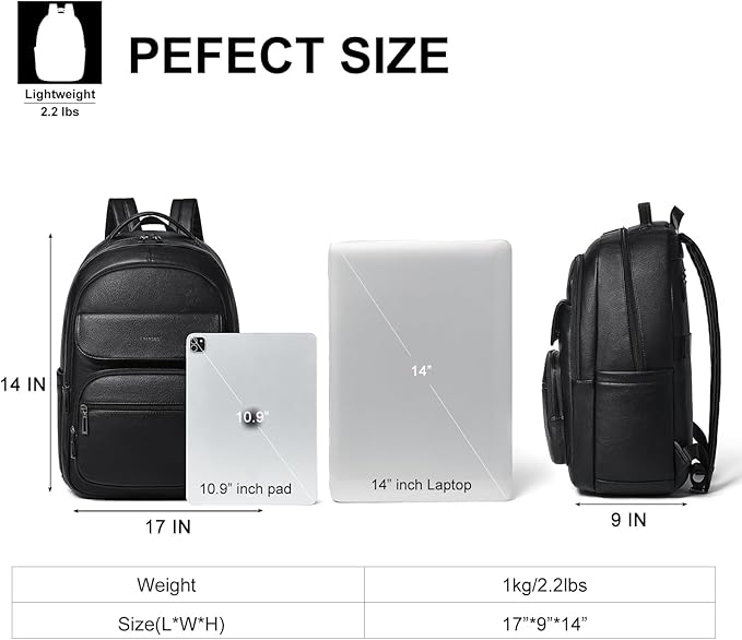 Leresas 37L Backpack Purse for Women Mens Work Travel Teacher Back Pack Laptop Business Vegan Leather Backpack Fashion College Computer Bag Black