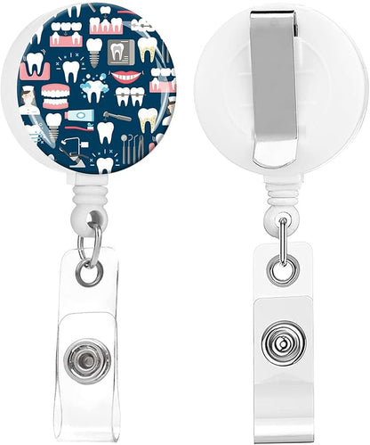 2 Pack Badge Reels Holder Retractable with ID Clip for Nurse Name Tag Card Nursing for Doctor Teacher Student Employee Office Medical Work (Cute Tooth)