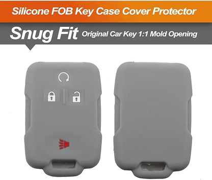 Silicone Key Fob Cover Fit for Chevrolet Chevy Colorado Silverado 1500 2500 3500 HD Suburban Tahoe GMC Canyon Sierra Yukon XL | Car Accessories | Remote Key Protection Case - Black & Gray