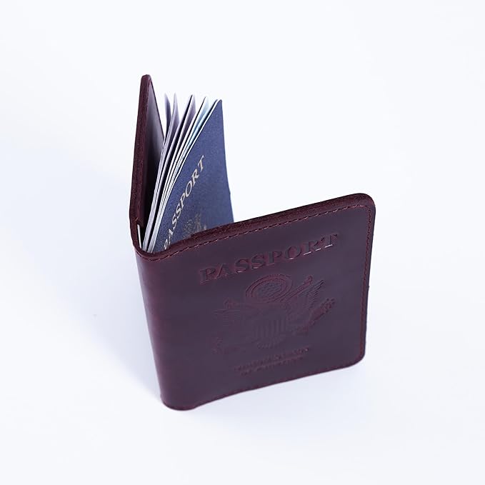 INCARNE US Leather Passport Holder for Travel - Passport Case - Passport Wallet for Men - Passport Cover for Women Sleeve Protector - Travel Essentials Vacation Luggage Travel Gifts - Vintage Burgundy