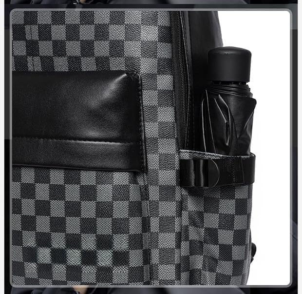 Retro men's business plaid backpack can hold a 15.6-inch laptop, women's stylish travel waterproof leather backpack. (black-17.3-inch)