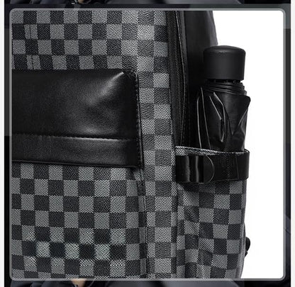 Retro men's business plaid backpack can hold a 15.6-inch laptop, women's stylish travel waterproof leather backpack. (brown-17.3-inch)