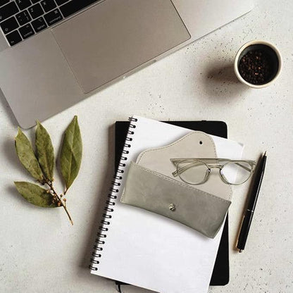 LogHog Portable Leather Glasses Case,Flexible Sunglasses Pouch Slim Case for Women Men Horizontal Eyeglass Case