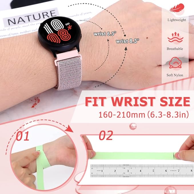 20mm Nylon Quick Release Band Compatible with Samsung Galaxy Watch 7 6 5 4 40mm 44mm/Garmin Vívoactive 6/5/3/3 Music/Forerunner 570 42mm/55/158/165/245/645/Amazift Active 2/Active/T-Rex 3 Pro 44mm