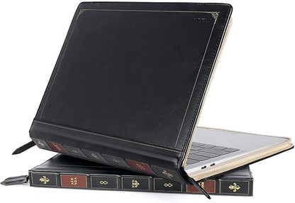 MOSISO Compatible with MacBook Pro 16 inch Case 2025-2021 M4 A3403 A3186 M3 A2991 M2 A2780 M1 A2485/2019 2020 A2141,PU Leather Laptop Sleeve Vintage Retro Zippered Portfolio Protective Cover,Black
