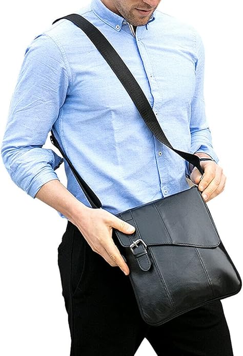 Hebetag Small Leather Sling Shoulder Bag Messenger Pack for Men Women Outdoor Travel Business