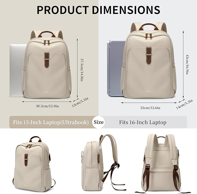 Laptop Backpack for Women,Carry on Travel Backpack Casual Work Business Backpacks Purse College,16 Inch,Apricot