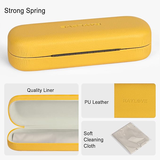 RayLove Glasses Case Hard Shell Eyeglass Case with Cleaning Cloth, PU Leather Protective Eye Glass Cases Fits Most Sunglasses