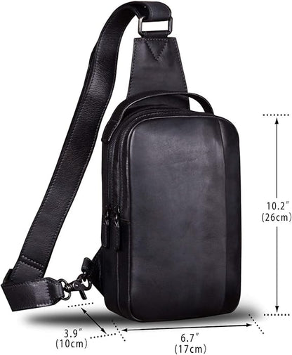 Genuine Leather Sling Bag for Men and Women Vintage Real Leather Sling Backpack Shoulder Crossbody Bags Chest Purse