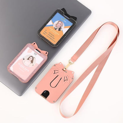 2 Pack Lanyards for id Badges Bling ID Badge Holder with Lanyard for Office, School, Cruise Cards,Travel (Pink and Black)