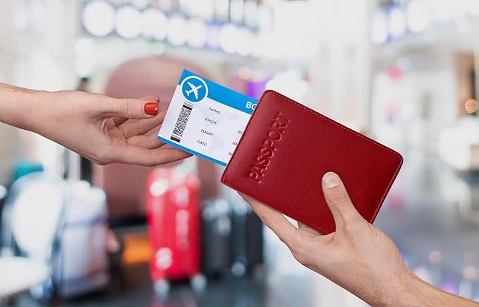 Red Genuine Leather RFID Passport Cover