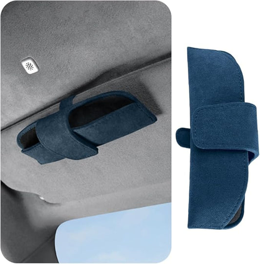 Sunglasses Holder for Car Sun Visor, Magnetic Closure Suede Vehicle Eyeglasses Holder Protective Box Clip, Automotive Glasses Storage Organizer, Universal for Truck, SUV, RV(Blue)