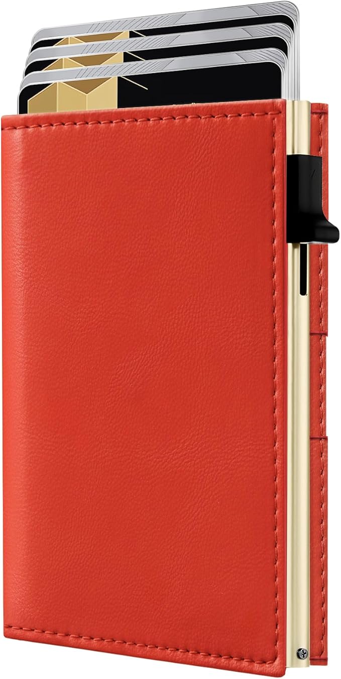 QLD RFID Wallet for Women - Small Slim Trifold Wallet Anti-Theft Pop up Card Holder, Minimalist, Ultra Thin, Front Pocket, Premium Leather, 9-11 Cards Capacity | ID Window | Cash Slot