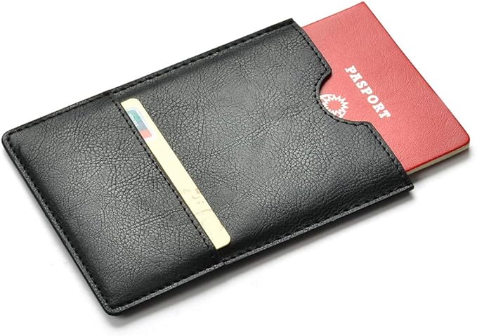 XEYOU Passport Holder Cover - Ultra Slim Premium Vegan Leather Travel Wallet Case Cover (Black)