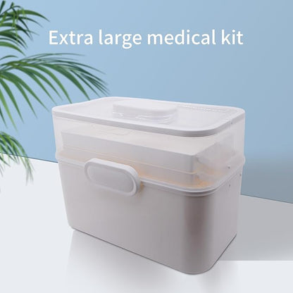 Portable Clear Medicine Box Empty, Family First Aid Dispenser/Art & Crafts Case/Folding Tool Organizer/Multipurpose Storage Container 3-Layers Storage Bin for Family Emergency (White)