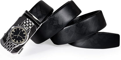 Dubulle Designer Ratchet Belt for Men Leather Fashion Adjustable Automatic Buckle Sliding Removable Dress Casual