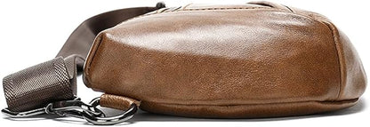 Hebetag Leather Crossbody Sling Bag for Men Women Single Shoulder Chest Pack Backpack Outdoor Travel Camping Casual Daypack Brown