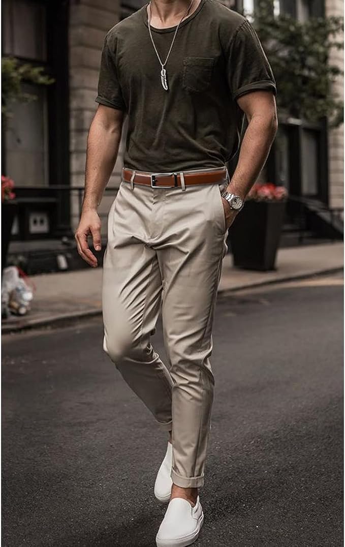 Founders & C Men's Leather Ratchet Comfort Click Belt Dress with Slide Buckle -Adjustable Trim to Fit
