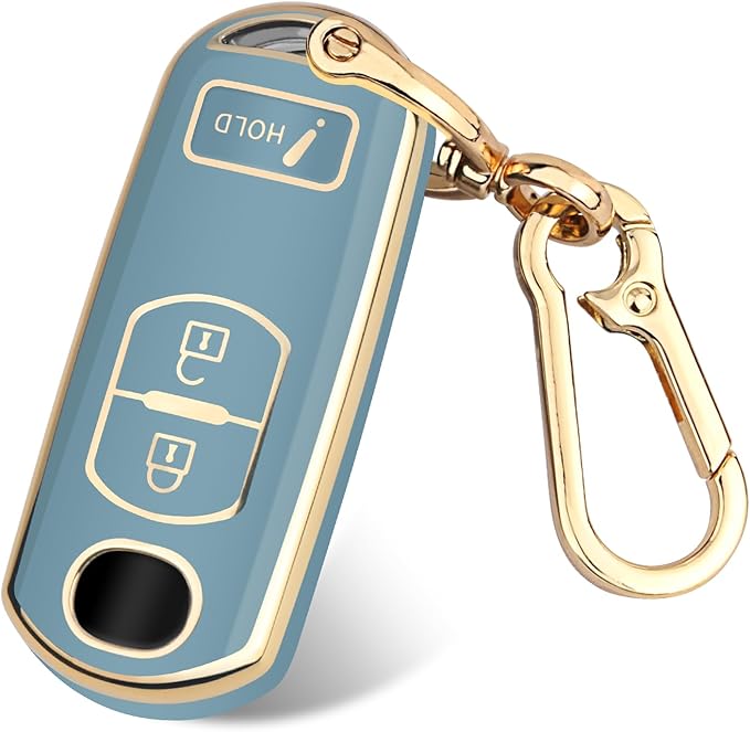 FT FUNTOR for Mazda Key Fob Cover,3 Buttons TPU Key Cover with Golden Edge,Compatible with Mazda 3 6 CX-3 CX-5 CX-7 CX-9 with Keychain (A-Blue)