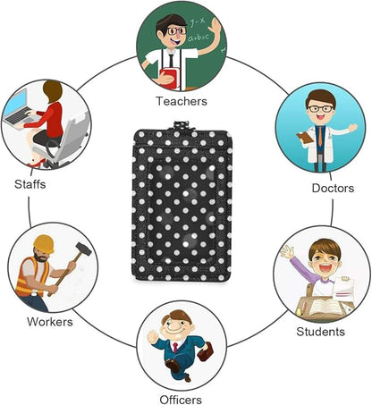 Moudou Polka Dot ID Badge Holder with Lanyard, Vertical Leather ID Badge Card Holder for Office Staff, School Teacher and Student