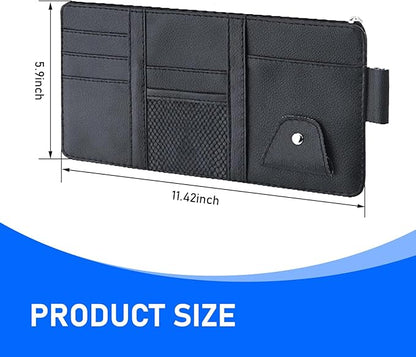 Pack-1 Car Sun Visor Organizer, 11.4In x 5.9In Multi-Functional Pocket Business Card Holder, Universal Car Interior Receiving, for Most Cars, Trucks and Vans (Black)