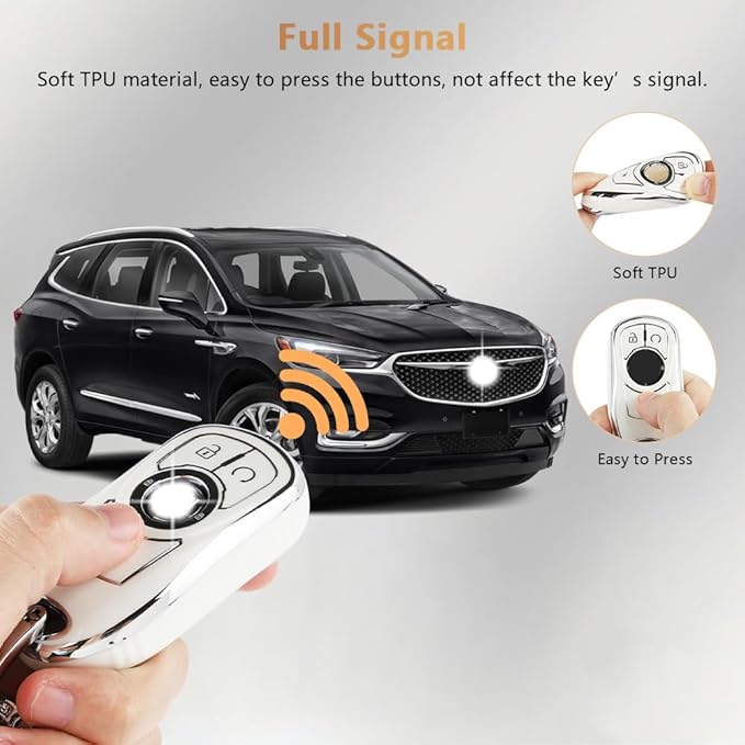 PIFOOG Accessories for Buick Regal Encore GX Key Fob Cover 5 Buttons Soft TPU Keys Shell Case Glittering Car Keychain Full Protector Girl Women Men Crystal White Silver