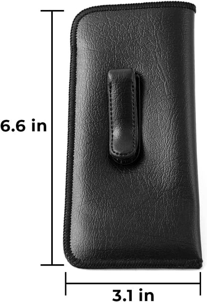 Calabria Soft Slip-In Glasses Case Pocket Metal Clip Brown (4 Pack) for Men/Women Synthetic Leather Felt Lining 6.5"x3"