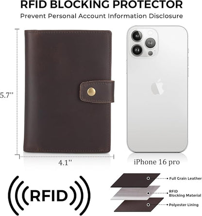 Polare Slim RFID Blocking Leather Passport Holder Travel Bifold Wallet For Men (Dark Brown(Snap Version))