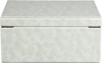 HofferRuffer Faux Leather Decorative Box, Large Wooden Structure Keepsake Box Accessory Organizer Jewelry Organizer with Hinged Lid, Storage Container for Home or Office (Cream White)