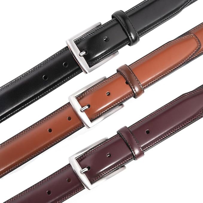 Mens Genuine Leather Dress Belt for Men, Handmade, 100% Cow Leather,Classic Casual and Business Belt Prong Buckle