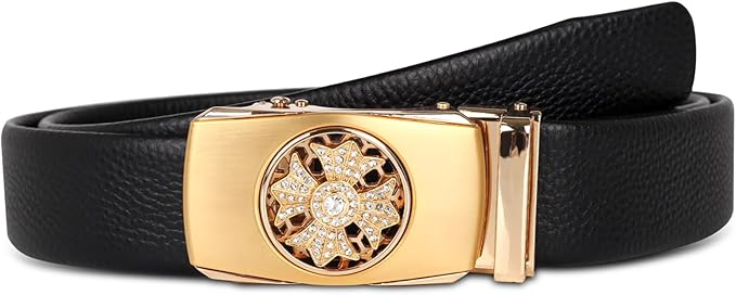 Aurolran Men&Womens Leather Dress Belt Business Automatic Buckle Belt Color-Black Silver Gold
