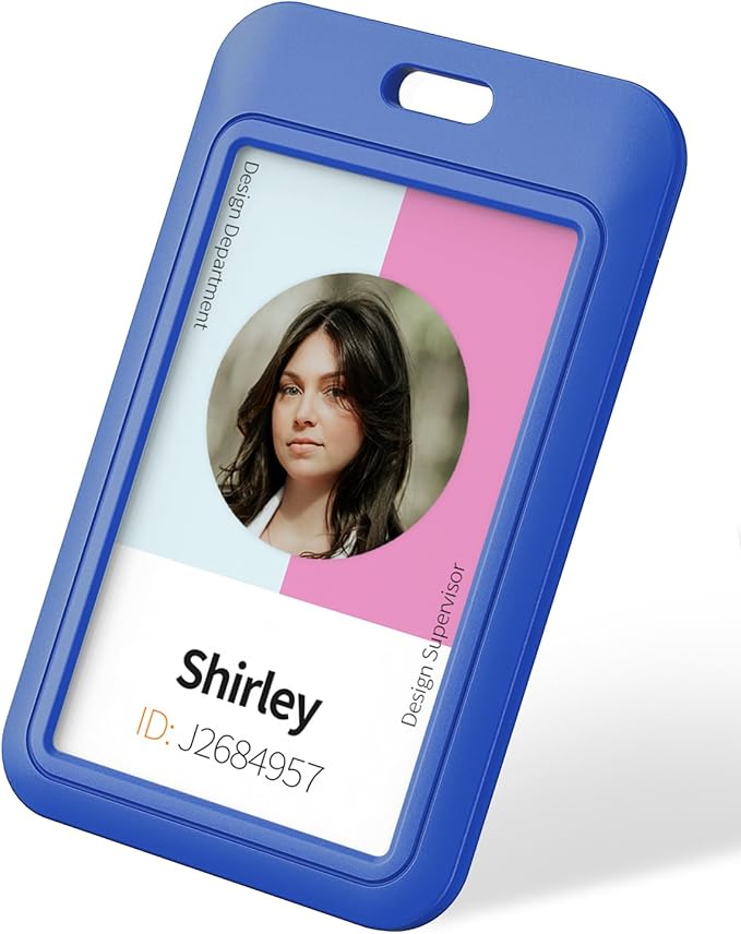 Uniclife 10 Pack Sliding ID Badge Holder Vertical Hard Plastic Case with Clear Window Blue Card Protector Pouch for Office School ID Credit Cards Proximity Key Cards Driver’s Licenses and Passes