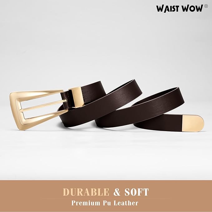 Women's Leather Belts for Jeans Pants Fashion Leather Waist Belt Ladies Dress Belts with Gold/Silver Buckle