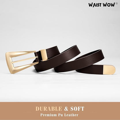Women's Leather Belts for Jeans Pants Fashion Leather Waist Belt Ladies Dress Belts with Gold/Silver Buckle