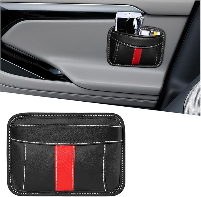 Car Seat Side Pocket Organizer, Leather Vehicle Seat Gap Filler Organizer, Automotive Console Side Cell Phone & Sunglasses Holder Storage Bag, Universal for SUV Automobile Truck (Black)