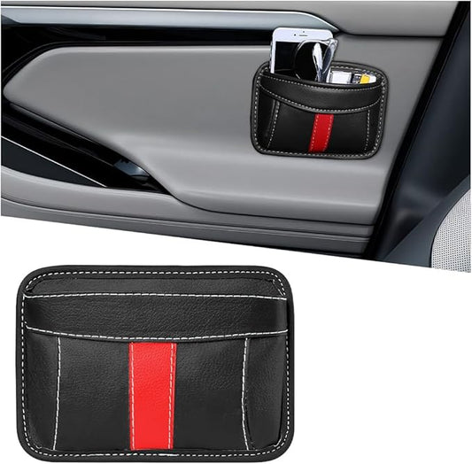 Car Seat Side Pocket Organizer, Leather Vehicle Seat Gap Filler Organizer, Automotive Console Side Cell Phone & Sunglasses Holder Storage Bag, Universal for SUV Automobile Truck (Black)
