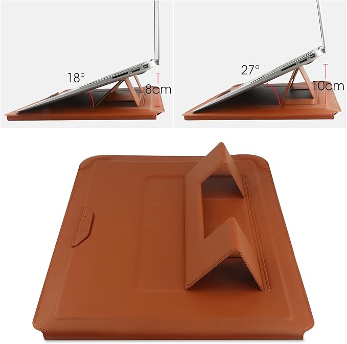 HoYiXi 14 Inch Laptop Sleeve Case Leather Bag with Stand Compatible with Mac Book Pro 14 2021/ASUS Vivobook 14/HP Pavilion X360/IdeaPad 14/Dell HP ASUS Acer Huawei Matebook 14'' PC, Brown