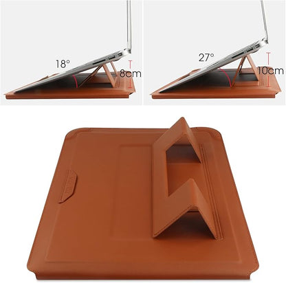 HoYiXi 14 Inch Laptop Sleeve Case Leather Bag with Stand Compatible with Mac Book Pro 14 2021/ASUS Vivobook 14/HP Pavilion X360/IdeaPad 14/Dell HP ASUS Acer Huawei Matebook 14'' PC, Brown