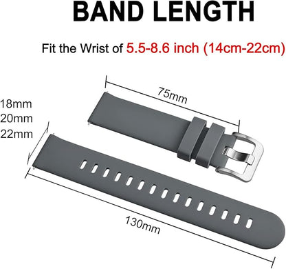 BISONSTRAP Silicone Watch Bands, Slim Watch Straps with Quick Release, 19mm, Grey with Silver Buckle