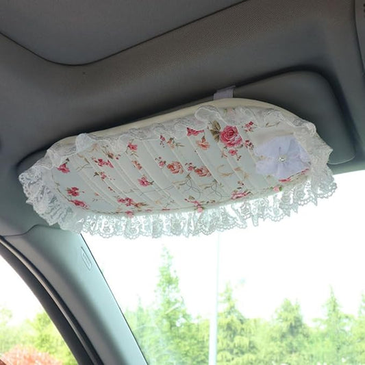 Plush Lace Vehicle Sun Visor Organizer Clip,Cute CD Holder Storage Case, Multifunctional Auto Card Sleeve Pocket Bag, Universal for Car (4)