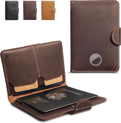 RFID Passport Holder for Travel with Airtag Slot(Hidden) - Genuine Leather Passport Wallet, Large Capacity Passport Cover for Men & Women, Family & Couples, Christmas Gift