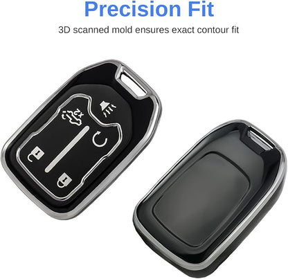 for GMC Key Fob Cover - TPU Key Shell Case Protector Compatible with Chevy Silverado and GMC Sierra 1500 2500HD 3500HD 5 Buttons Smart Remote Key, Black